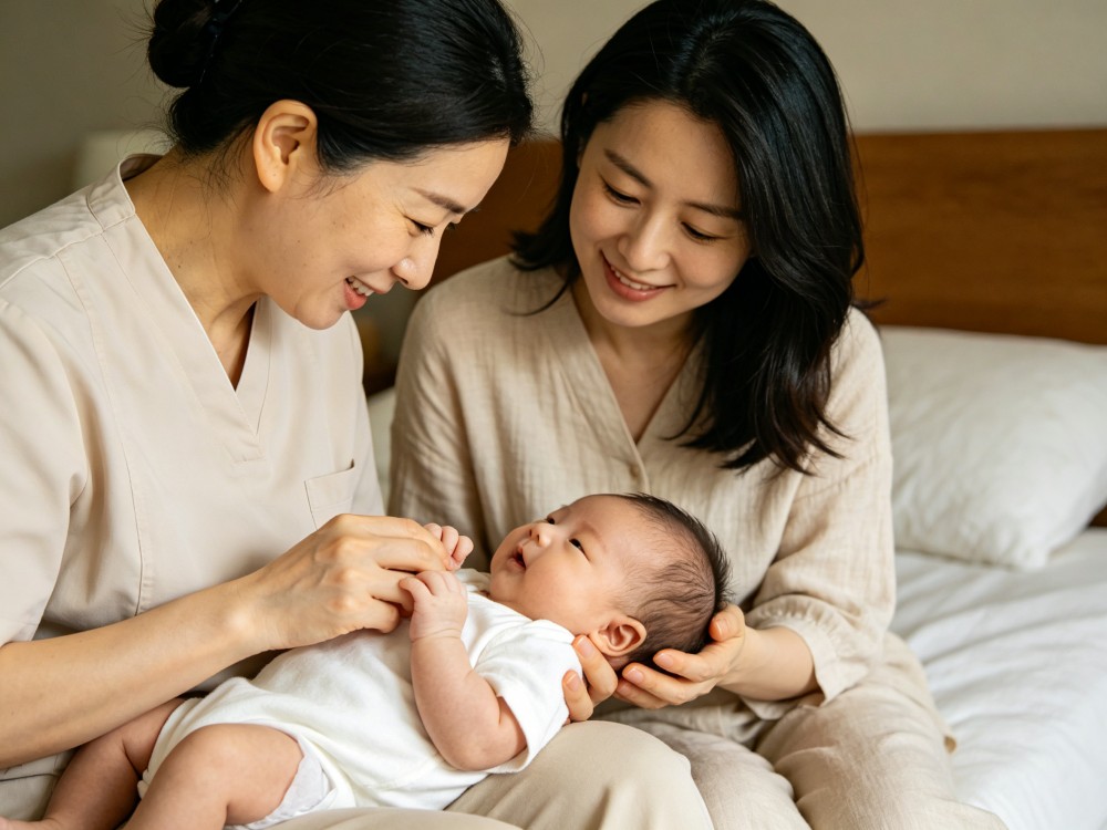 新生儿与月嫂在温馨卧室中互动.jpg